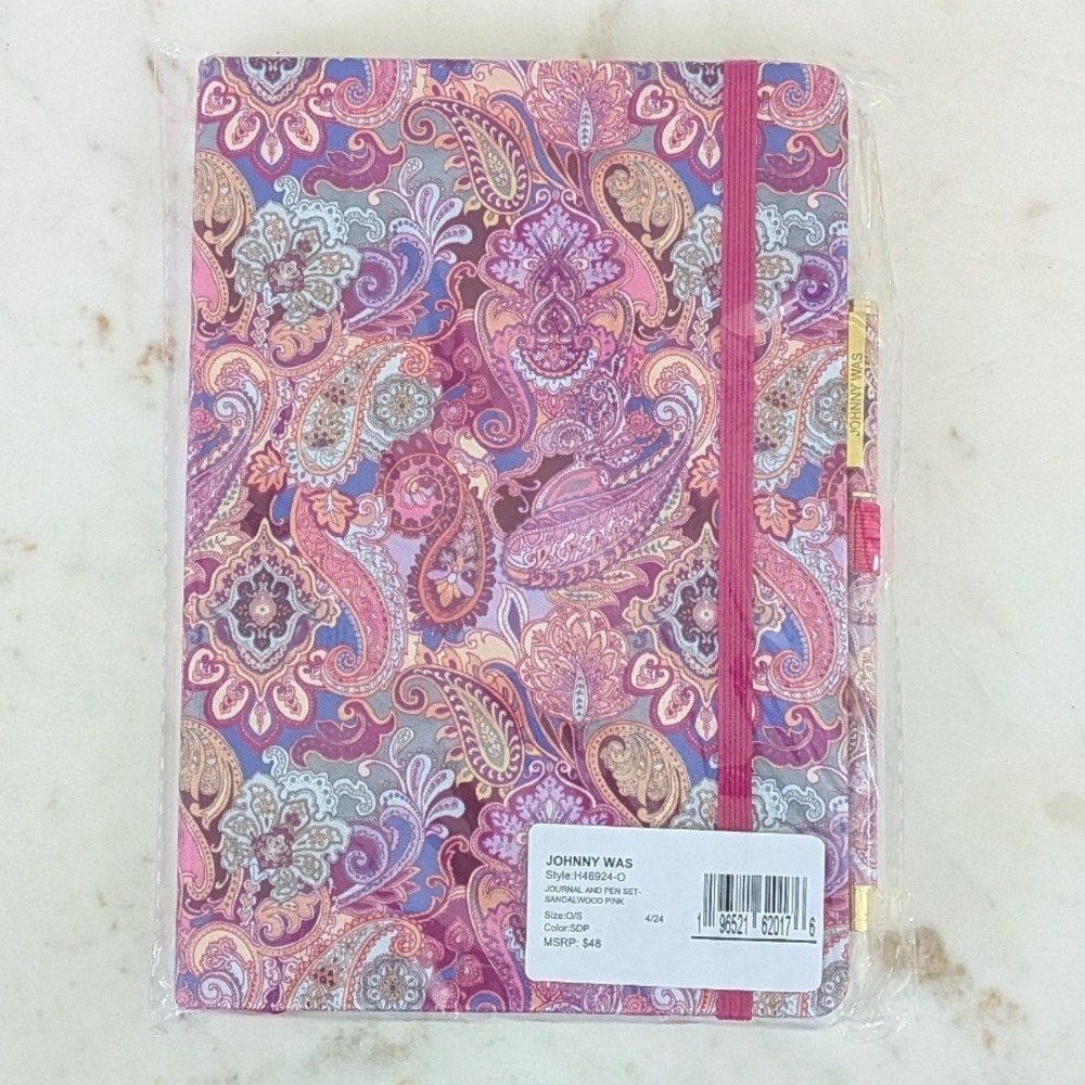 New Johnny Was Journal and Pen Set Sandalwood Pink Paisley Boho H46924-O $48